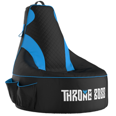 Gaming bean bag chair in blue with large pockets and headphone hanger